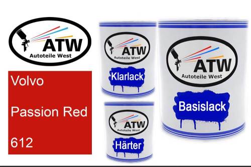 Volvo, Passion Red, 612: 1L Lackdose + 1L Klarlack + 500ml Härter - Set, von ATW Autoteile West.
